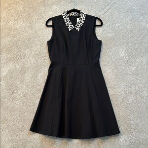 Kate Spade Fit and Flare Black Dress with Leopard Print Collar
